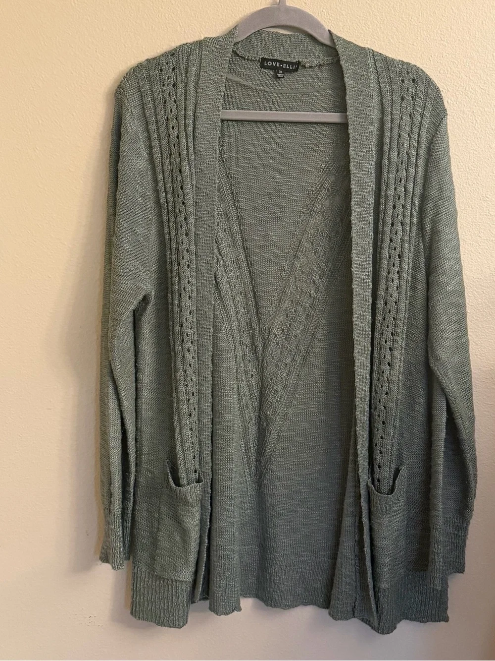 Love Ellie Sage Open-Front Knit Cardigan with Pockets
